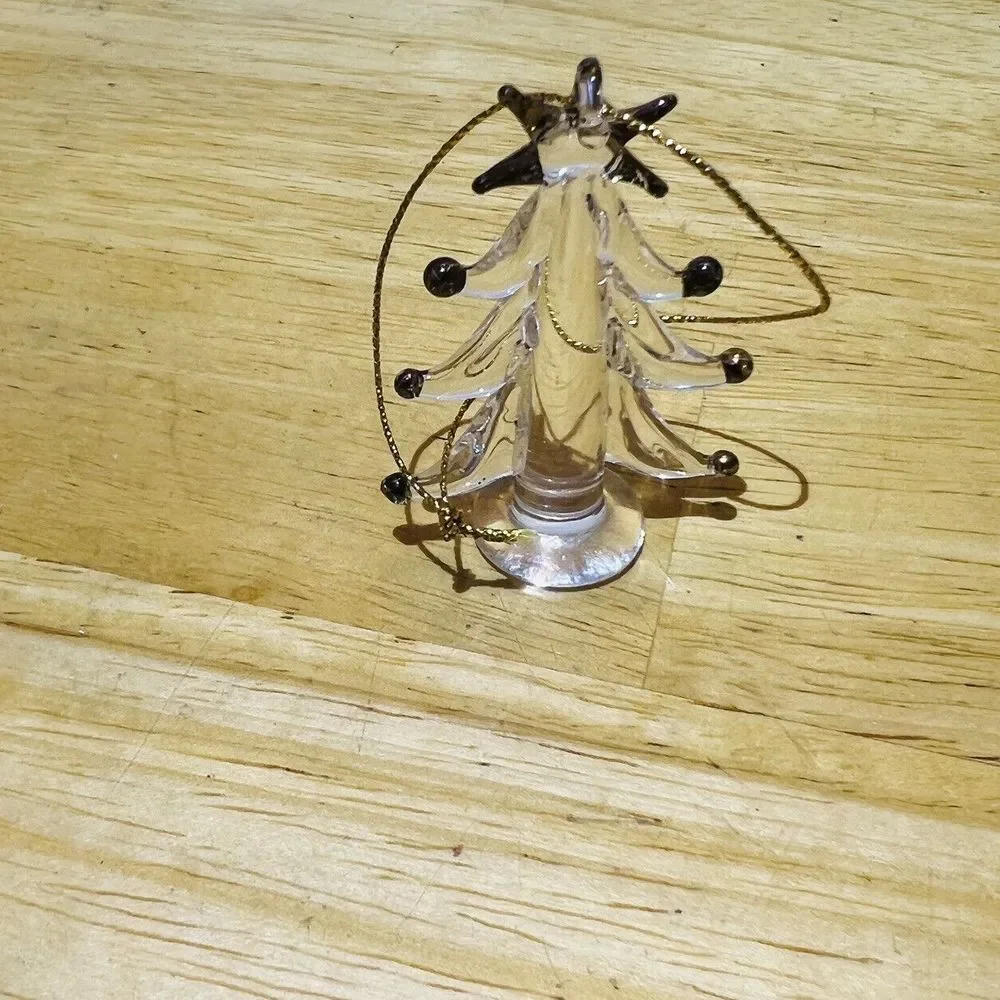 Bundle of 3 Clear Glass Ornaments Christmas Tree-VTG Snowman Bell-Beads‎ Ball